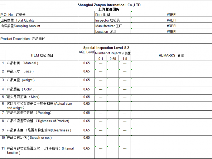 Shanghai Zanyun International Trade Co., Ltd. Kwaliteitscontrole